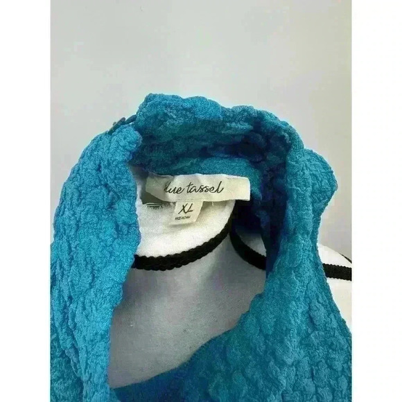 Anthropologie Turquoise Blue Tassel Popcorn High Neck Crop Tank Top - Women's XL - Picture 5 of 12